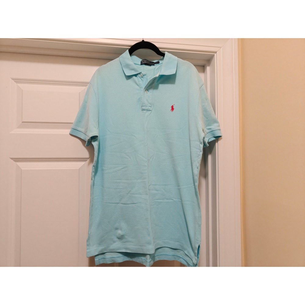 Polo Ralph Lauren Mens Medium Light Blue Short Sleeve Pique Polo Shirtβ Red Pony